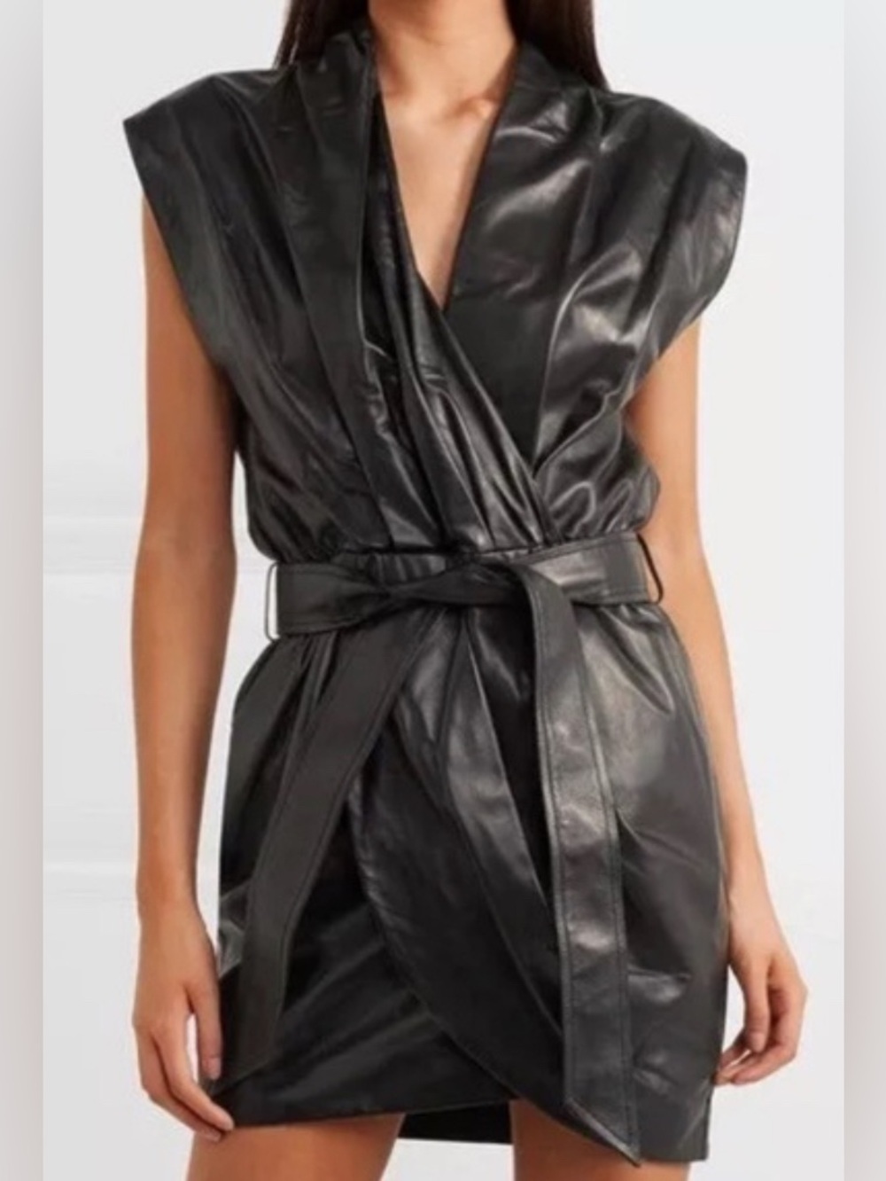 IRO Leather Wrap Effect Dress Women’s 40 Black sku 9894